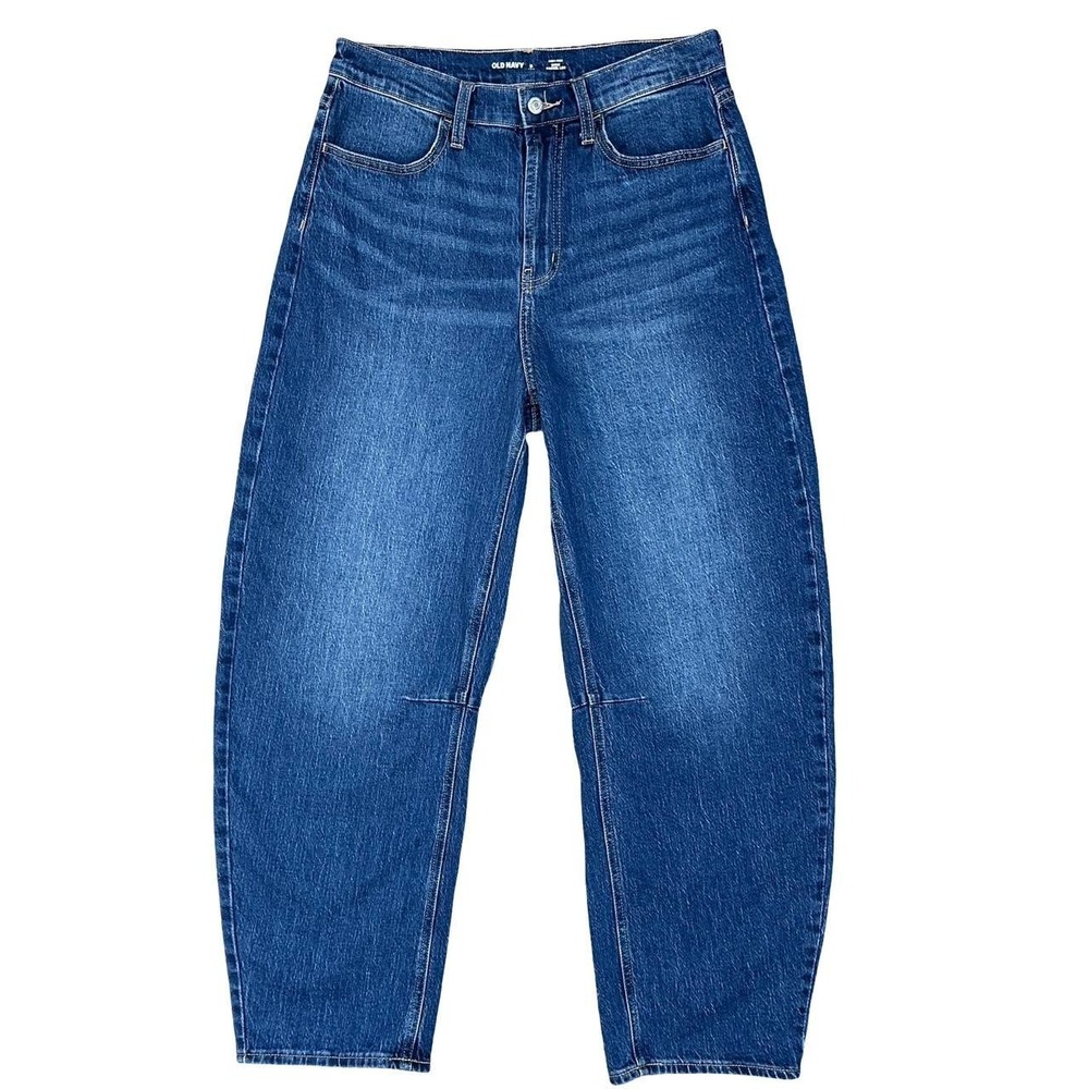 Old Navy WOW High Rise Barrel Leg Jeans Women 8 Tall Medium Wash Stretch Chic